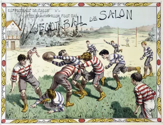 Niños jugando al rugby - dibujo, finales del siglo XIX