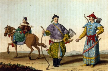 Mandarines militares chinos de diferentes épocas - en “El traje antiguo y moderno” de J. Ferrario, ed. Milán