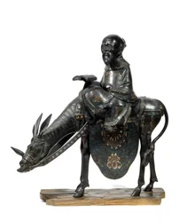 Filósofo chino Lao Tseu (Lao Zi o Lao-Tseu o Lao-Zi) con burro. Figurilla