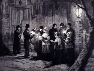 Noche de Navidad en Canadá: lecturas y oraciones. Grabado del siglo XIX