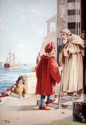 La infancia de Cristóbal Colón. Cromolitografía del siglo XIX
