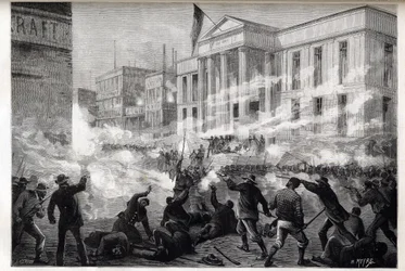 Disturbios en el Palacio de Justicia de Cincinnati de 1884 - un disturbio iniciado después de un veredicto de homicidio involuntario tras un juicio por asesinato notorio, 28 de marzo de 1884