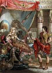 Cleopatra (69-30 a.C.) Reina de Egipto. con Marco Antonio (83-30 a.C.) Grabado de 1881