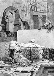 Cleopatra (69 a.C. - 30 a.C.) y Antonio o Marco Antonio (83 a.C. - 30 a.C.) después de la derrota ante el Imperio Romano. Grabado del siglo XIX.