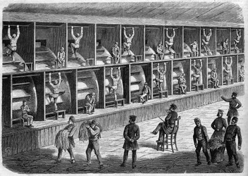 Prisión de Coldbath Fields - Casa de Corrección en Londres - la cinta de correr - Coldbath Fields - Londres Grabado 1868