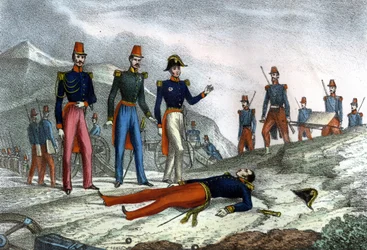 Conquista de Argelia. Muerte del General Danrémont durante la captura de Constantina. 13 de octubre de 1837. En “La Argelia antigua y moderna” por Léon Galibert. Edición italiana en 1846 color