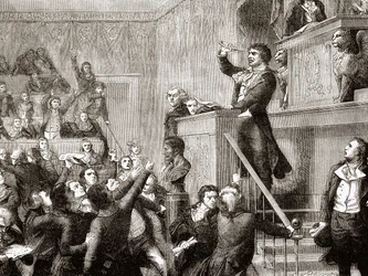 Convención del 21 de septiembre de 1792: Jean Paul Marat en la tribuna - grabado en “Historia de Francia” por Henri Martin