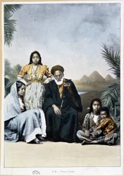 Familia copta en Egipto - fotochrome, finales del siglo XIX