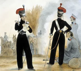 Soldados cosacos de la pequeña Rusia alrededor de 1840.