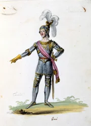 Traje para el personaje de Tancredo dibujado por Gironi para la ópera “Tancredi” (Tancredo) de Gioacchino Rossini. 1813