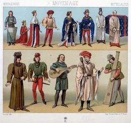 Trajes y músicos en la Edad Media del siglo XIII al XV. En «El traje histórico» de A. Racquet