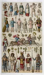 Trajes, armaduras y armas de los galos y sus guerreros