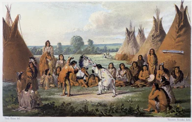 Danza entre los indios de América - en “Vagabundeo de un artista entre los indios de América del Norte” de Paul Kane, Longmans & Roberts, Londres