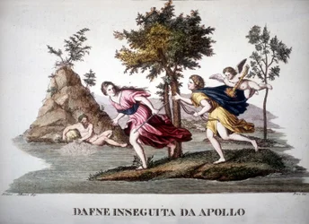 Dafne perseguida por Apolo - en Dizionario mitologico