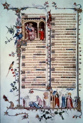 David amenazado por Saúl. Alegoría de la avaricia. Sacramento de la Comunión. Alegoría de la caridad. Miniatura tomada del Salmo 