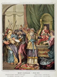 Muerte de Atalía - Joás (Jehoash) rey en “Histoire Sainte”, ed. Hachette