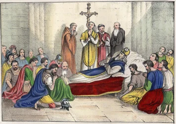 Muerte de San Agustín (354 - 430). Grabado en “L