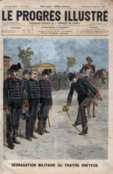 Degradación de Alfred Dreyfus - Caso Dreyfus: La degradación de Alfred Dreyfus en el patio de la Escuela Militar, París, 5 de enero de 1895 - Grabado en El progreso ilustre de 1895