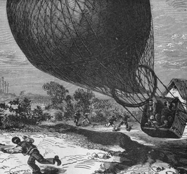 Descenso del globo “Zénith” con los cuerpos de Crocé-Spinelli y Sivel, que murieron de asfixia durante el ascenso, y Gaston Tissandier desmayado. En “Álbum de la Ciencia”, Éditions Jouvet