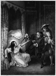 Diane de Joannis de Châteaublanc de Roussan, Marquesa de GANGES (1635-1667) asesinada por sus dos cuñados, el abad y el caballero de Ganges. Grabado de 1847