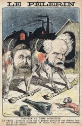Disputas entre los socialistas Jean Jaures (1859-1914) (izquierda) y Henri Rochefort (1831-1913) (derecha). Ilustración en “Le Pelerin” del 19 de junio de 1898.