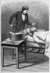 Aparato del Doctor Dubois para la anestesia por mezclas tituladas de cloroformo y aire (Método de Paul Bert). Grabado de 1885.