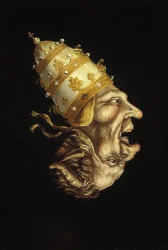 Doble retrato con papa y diablo (Imagen invertida). Alrededor de 1600