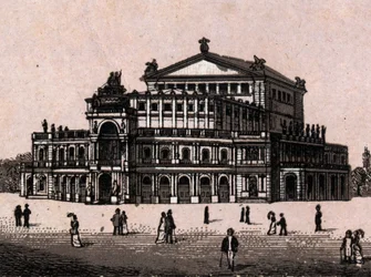 Dresde, Alemania: vista del Teatro Real en Dresde. en “El mundo ilustrado 168 vistas” Sin fecha (finales del siglo XIX)