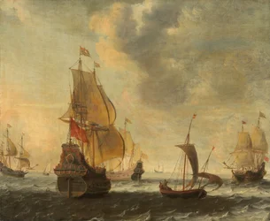 Barcos holandeses con brisa, probablemente 1650 (óleo sobre lienzo)