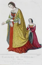 Leonor de Portugal (1434-1476), esposa de Federico III de Habsburgo, emperador alemán (1415-1493). Grabado del siglo XIX.
