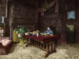 Emile Zola (1840-1902) en su oficina en Medan.