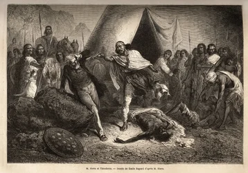 Emperador (o negus) Theodoros II (Tewodros) (nacido alrededor de 1818-1868, llamado Kassa Hailu antes de su coronación en el Imperio Etíope), amenazó con su arma al Sr. Stern, un misionero inglés que redactó una biografía del negus, por la cual Theodoros s