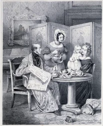 Pareja inglesa tomando té - Siglo XIX.