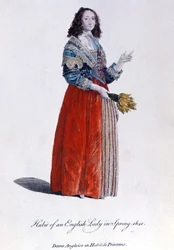 Mujer inglesa con vestido de primavera en 1641. Grabado del siglo XIX