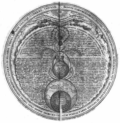 Grabado del “Amphitheatrum sapientiae aeternae” (Anfiteatro de la sabiduría eterna) (Hamburgo: n.n.)
