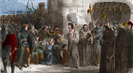 Enguerrand de Marigny (1260-1315) chambelán y ministro del rey Felipe IV el Hermoso caminando hacia la tortura en 1315.