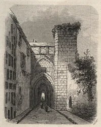 Entrada de la Medrese Árabe (Escuela Superior) en Jerusalén donde se enterró la estela de Mesha del templo - grabado en “El Mundo Ilustre” de enero de 1873