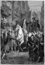 Entrada de Guillermo III de Inglaterra en Londres después de su derrota contra las tropas francesas - Entrada triunfal de Guillermo III de Orange-Nassau a Londres en 1692 - grabado en “La Historia de Inglaterra, desde los tiempos más remotos” por Francois 