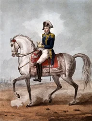 Retrato ecuestre del Marqués Gilbert du Motier de La Fayette (1757-1834), aristócrata, oficial militar y político francés - Grabado - Marqués de La Fayette (1757-1834), militar y político francés