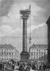 Establecimiento de la nueva estatua (representando a Napoleón I) sobre la columna de la Place Vendôme en el 1er arrondissement de París el 4 de noviembre
