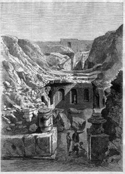 Excavaciones realizadas en Senlis en 1868 - descubiertas arenas romanas alrededor de la ciudad - Grabado de 1868