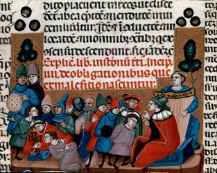 Ejecución de una condena. Miniatura del Código de Justiniano (Codex Justinianus), una colección de leyes e instituciones redactadas bajo el emperador romano Justiniano I de Bizancio (483-565)