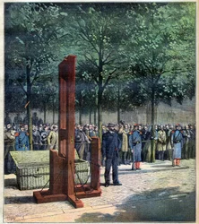Ejecución con la guillotina de los asesinos de Courbevoie, Dore  Berland, delante de la prisión de La Roquette, París, 08/08/1891