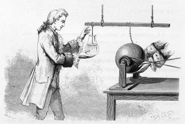 Experimento de Cunéus: botella de Leiden - en "Magnetismo y Electricidad" de Amédée Guillemin