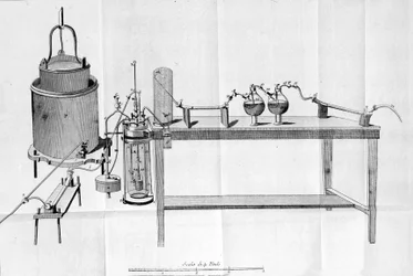 Experimento de Lavoisier. Grabado de principios del siglo XIX