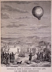 Experimento realizado en Annonay el 5 de junio de 1783 por los Hermanos Montgolfier - en "Los Contemporáneos", s.f. finales del siglo XIX