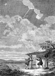 Experimento de la cometa eléctrica realizado en Filadelfia por Benjamin Franklin, septiembre 1752