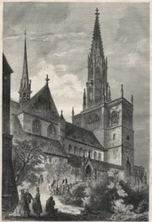 Vista exterior de la Catedral de Notre Dame en Constanza, Alemania. Grabado en “L