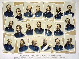 Famosos comandantes de la unión de la guerra civil 1861 - 65. Grabado ca. 1884.