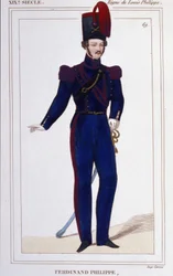 Fernando Felipe Luis, Duque de Chartres, luego Duque de Orleans (1810-1842). Príncipe francés, hijo del Rey Luis Felipe I de Francia. Grabado de 1850.